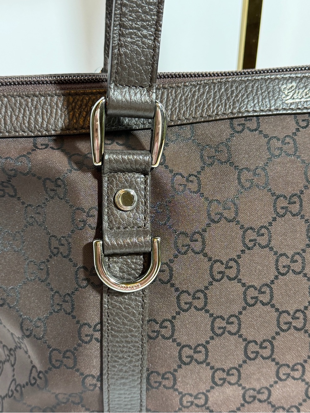 Authentic Gucci Dark Brown GG Monogram Shoulder Tote - Picture 5 of 11